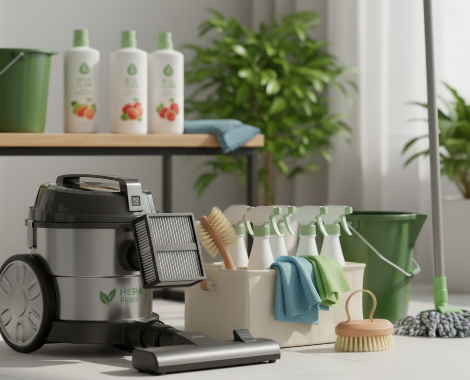 Mango Cleaning team with equipment ready to work